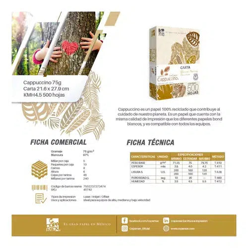 Papel Bond Cappuccino Copamex Marrón 75 G Carta 500 Hojas