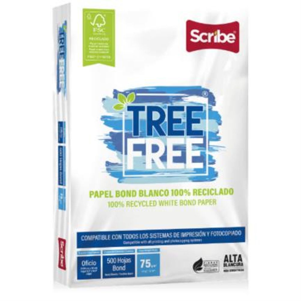 Scribe Papel Cortado Tree Free 75g/m², 5000 Hojas de Tamaño Oficio, Blancura 93%