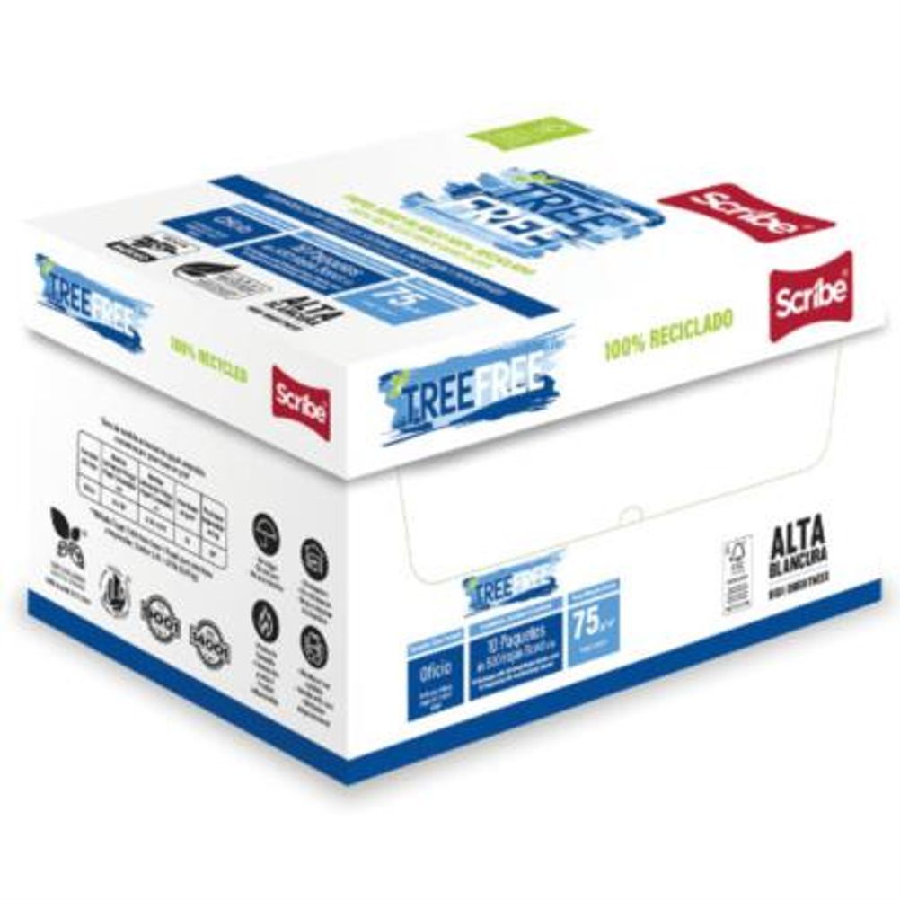 Scribe Papel Cortado Tree Free 75g/m², 5000 Hojas de Tamaño Oficio, Blancura 93%