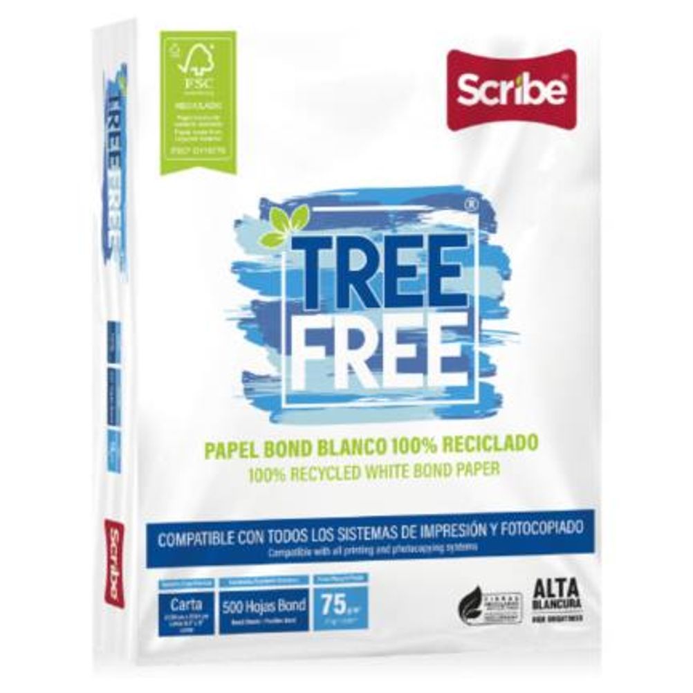 Scribe Papel Tree Free 75g/m², 5000 Hojas de Tamaño Carta, Blanco