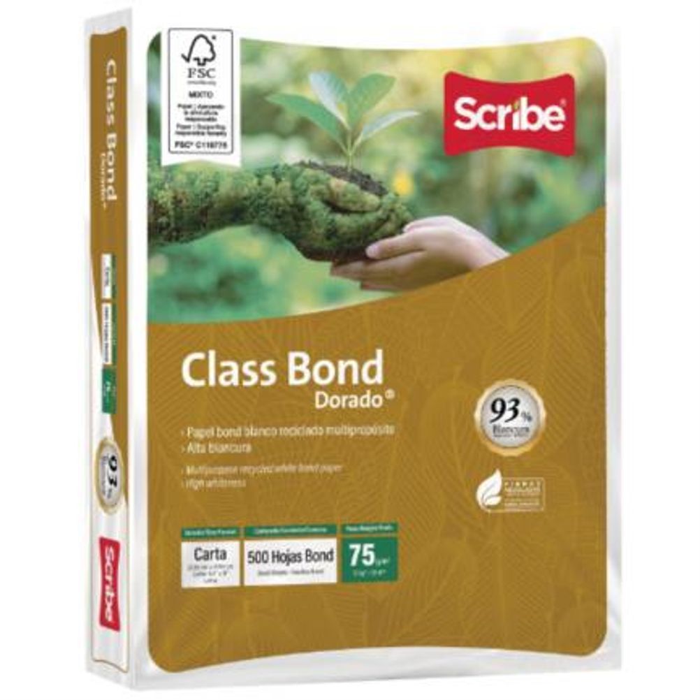Scribe Papel Class Bond Dorado 75g/m², 5000 Hojas de Tamaño Carta, Blanco