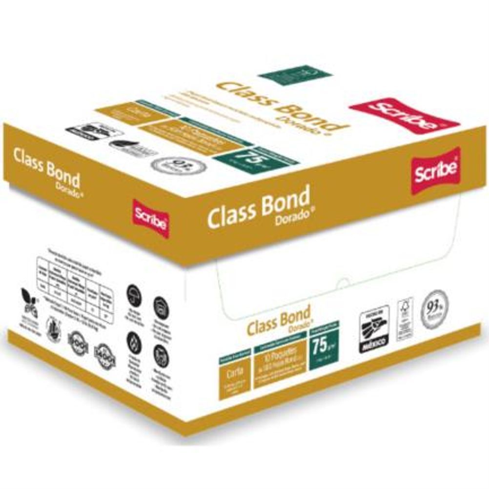 Scribe Papel Class Bond Dorado 75g/m², 5000 Hojas de Tamaño Carta, Blanco