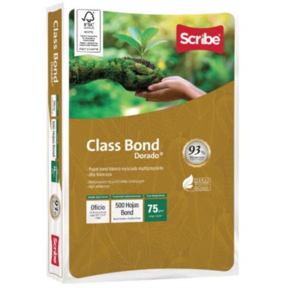 Scribe Papel Cortado Class Bond Dorado 75g/m², 5000 Hojas de Tamaño Oficio, Blancura 93%