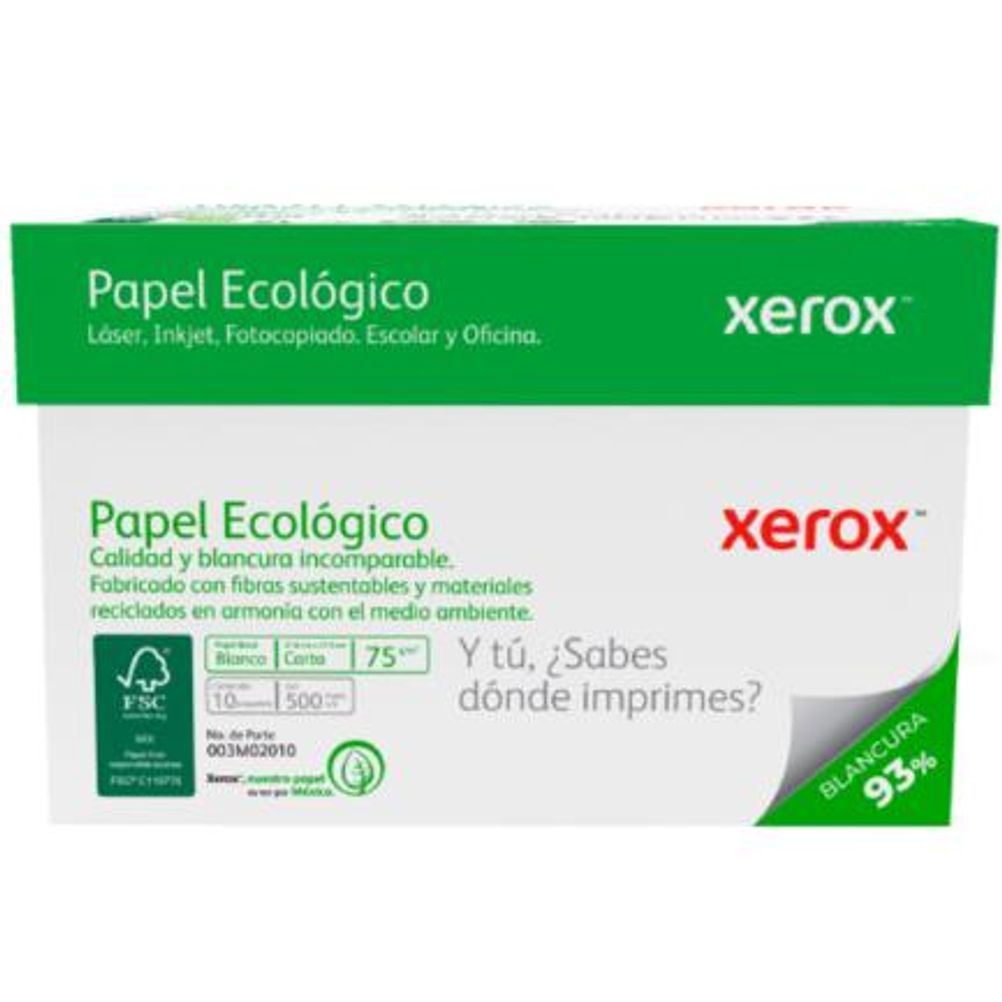 Papel Cortado Xerox Bond Ecologico 3M2012 Tamaño Oficio 75gr Color Verde, Blanco Paquete con 10 Resmas de 500 Hoja(s)