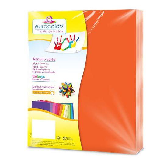 PAPEL CORTADO EUROCOLORS CARTA NARANJA NEON C/100