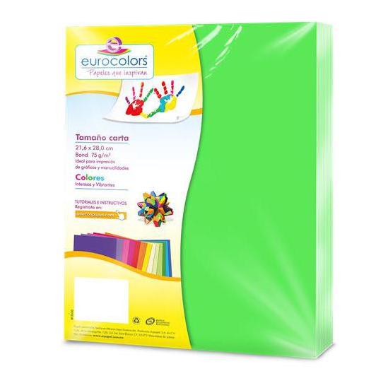 PAPEL CORTADO EUROCOLORS CARTA VERDE NEON C/100