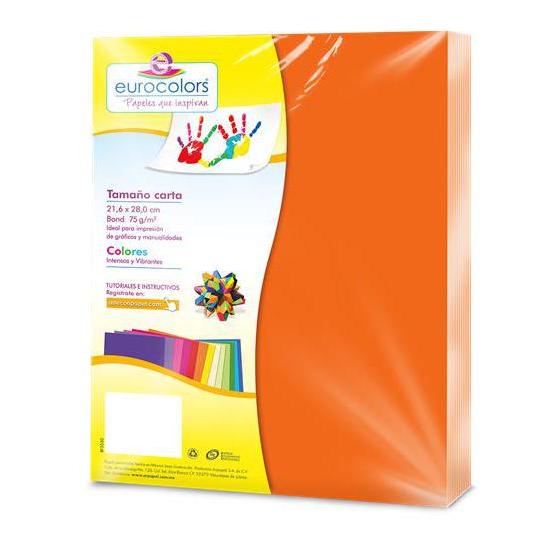 PAPEL CORTADO EUROCOLORS CARTA NARANJA ZANAHORIA C/100