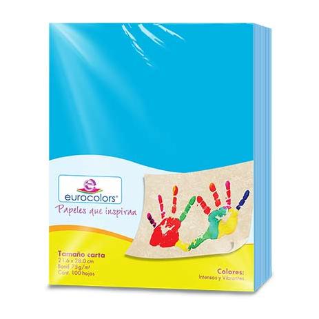 PAPEL CORTADO EUROCOLORS CARTA AZUL CELESTE C/100