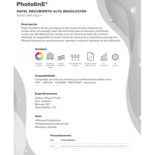 Papel Recubierto Alta Resolución Doble Cara Kronaline 25 Pz