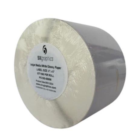 Papel Six Graphics Blanco Brillante Adhesivo Acrilico Respaldo 4 x 6" Core 3 960 Etiquetas por Rollo