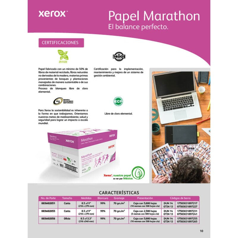 Caja de Papel Bond Xerox Marathon Tamaño Carta 70G/M² C/5000 Hojas.