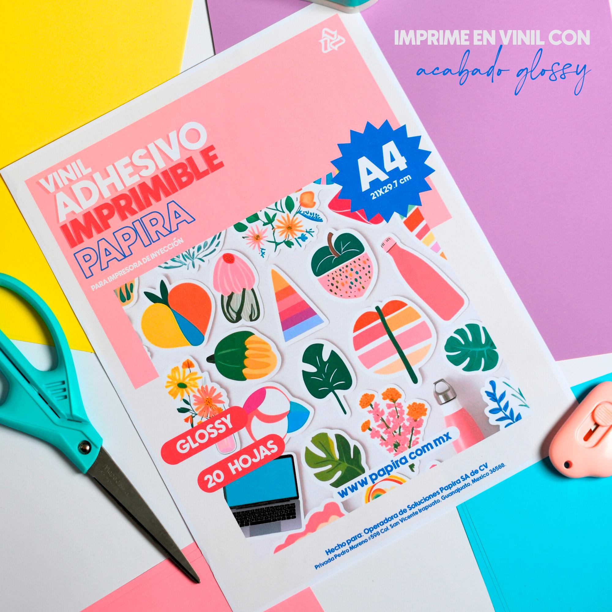 Vinil Adhesivo Imprimible Papira Blanco Glossy A4 20 Hojas