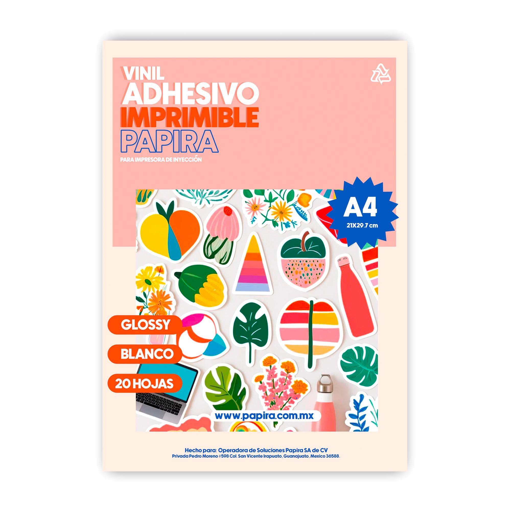 Vinil Adhesivo Imprimible Papira Blanco Glossy A4 20 Hojas