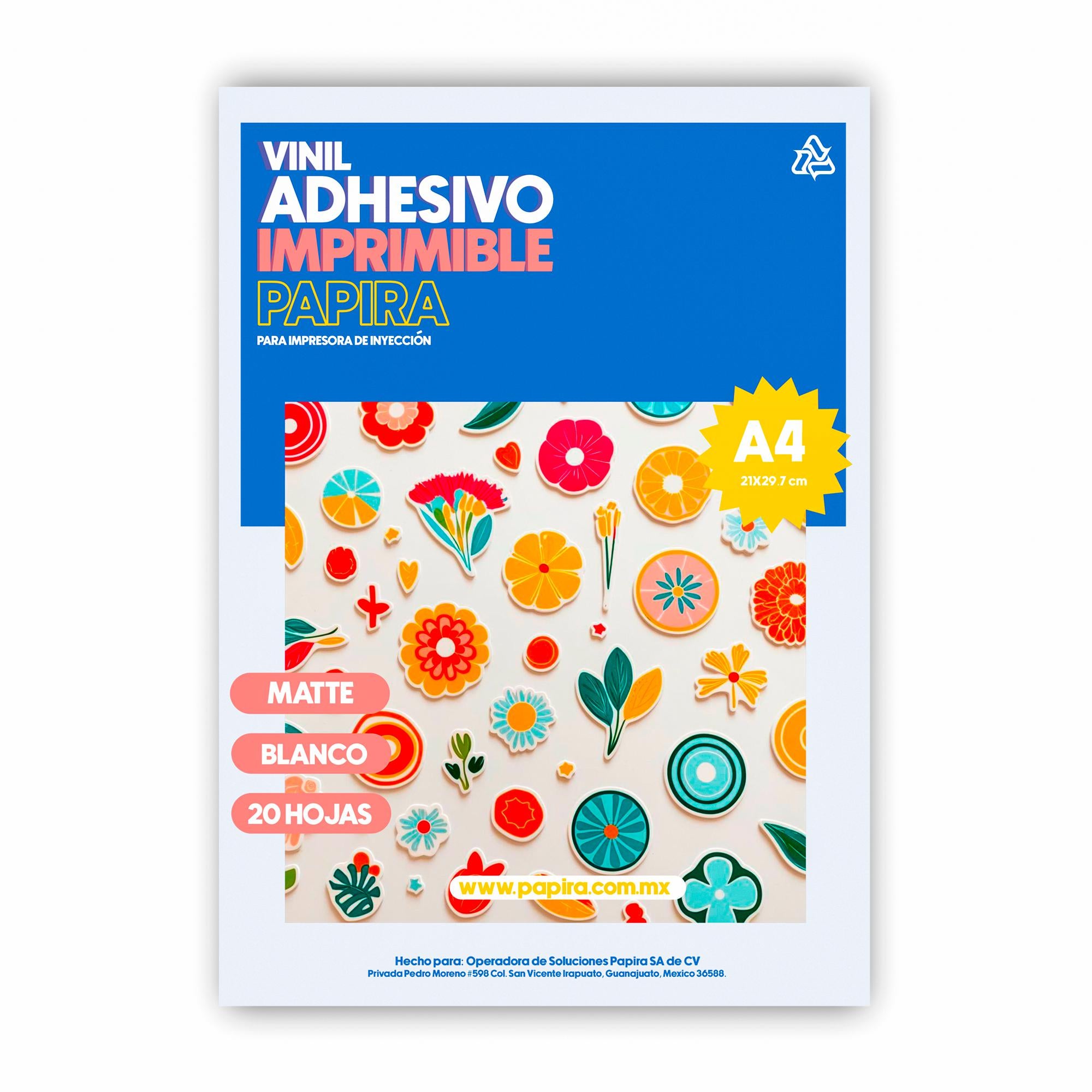 Vinil Adhesivo Imprimible Papira Blanco Mate A4 20 Hojas