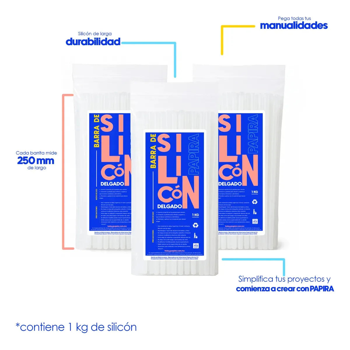 Barras De Silicón Delgado Transparente Papira Bolsa De 1kg