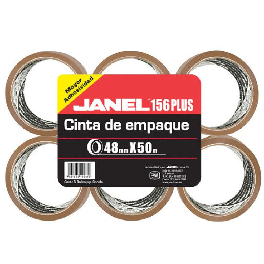 Paquete de Cinta Adhesiva de Empaque Janel 1564850700 Polipropileno Transparente, Marron 6 Pieza(s)