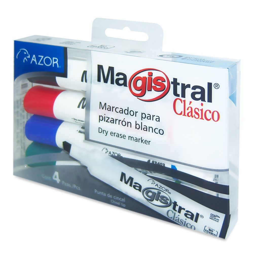 Marcador Azor Magistral Clasico Punta de Cincel 0,7 mm (Colores, 4 Piezas).