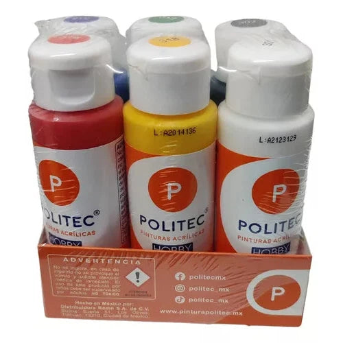Kit Pintura Acrílica Politec 6 Colores Básicos 60 Ml C/u