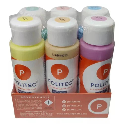 Kit Pintura Acrílica Politec 6 Colores Pastel 60 Ml C/u