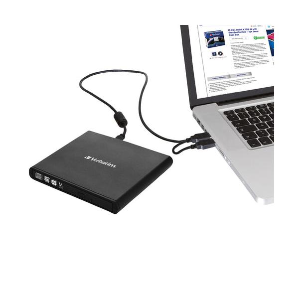 Verbatim Slimline Quemador de DVD, DVD+RW 8x / CD-RW 24x, USB 2.0, Externo, Negro