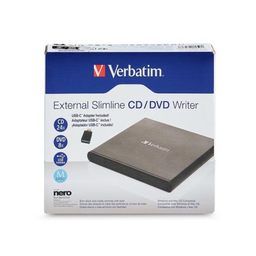 Verbatim Slimline Quemador de DVD, DVD+RW 8x / CD-RW 24x, USB 2.0, Externo, Negro
