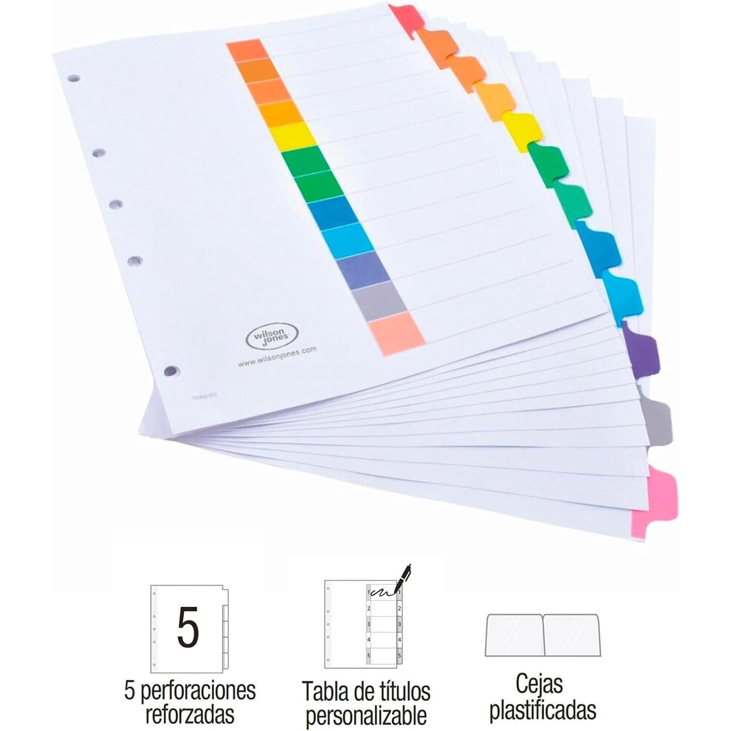 Separadores de hojas Acco Wilson Jones TAB, 12 Divisiones, 5 Piezas, Rojo