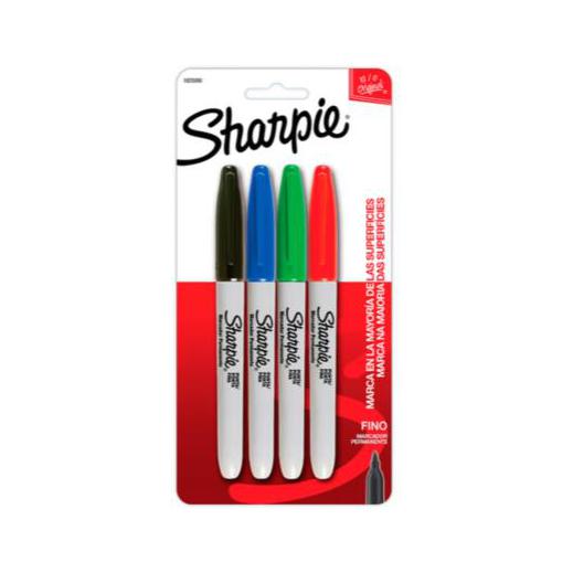 Sharpie Marcador Permanente Punto Fino, Varios Colores, 4 Piezas