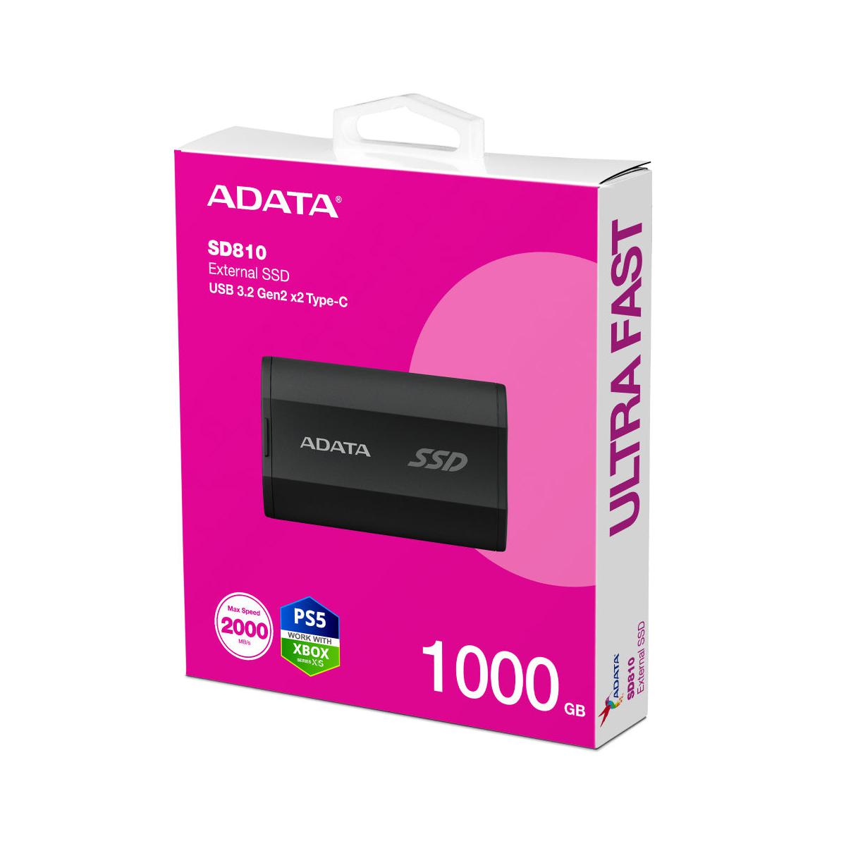 SSD Externo Adata SD810, 1TB, USB-C 3.2, Negro