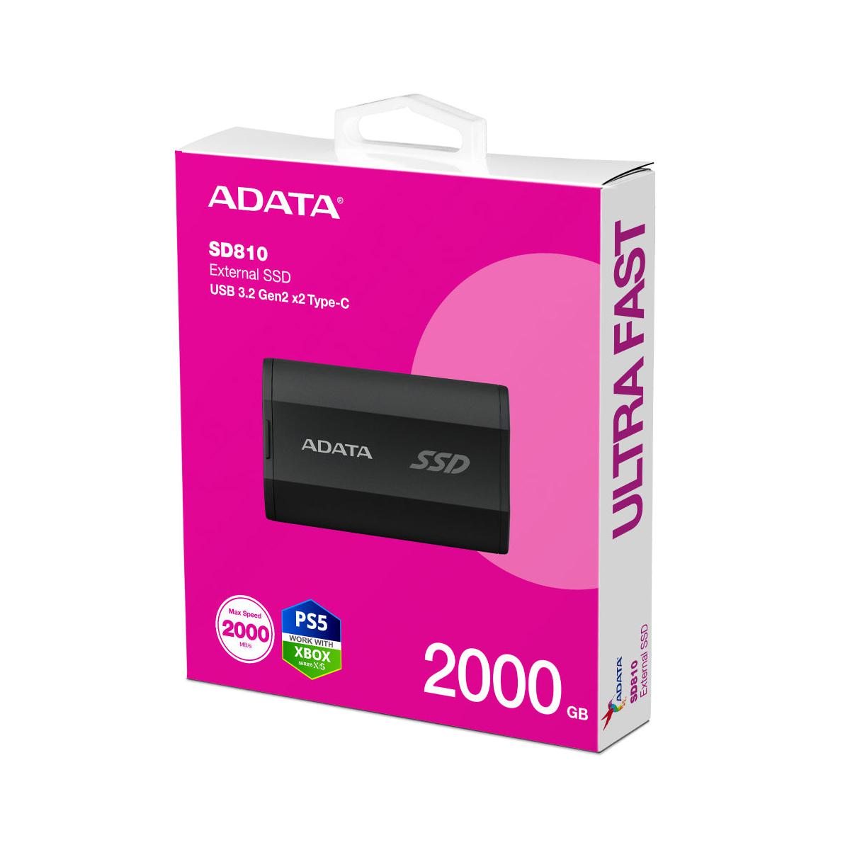 SSD Externo Adata SD810, 2TB, USB-C 3.2, Negro