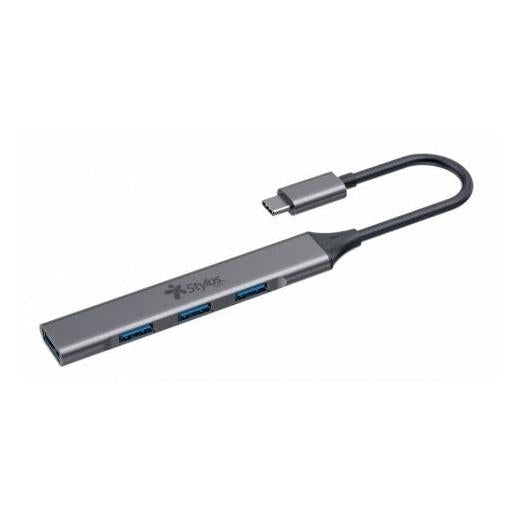 Stylos Hub USB C Macho - 4x USB 2.0 Hembra, 480 Mbit/s, Gris