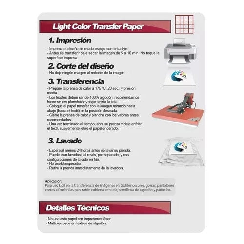 Papel Transfer Textil Fondo Claro 50 Hojas Color Make