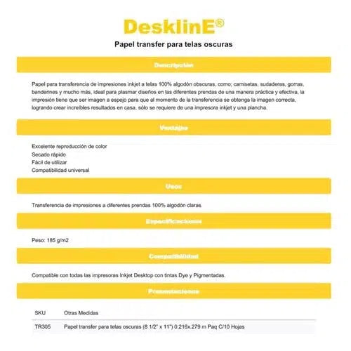 Kit Papel Transfer Telas Claras Y Oscuras Kronaline 20 Hojas