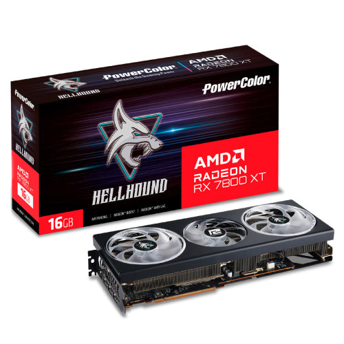 Tarjeta de Video AMD PowerColor Hellhound Radeon RX7800XT 16GB OC Triple Fan RGB GDDR6 PCIe 4.0 256-bit 1xHDMI 3xDP