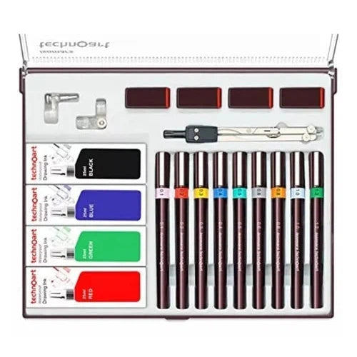Kit De 9 Estilógrafo Recargables Técnico Isomars Technoart