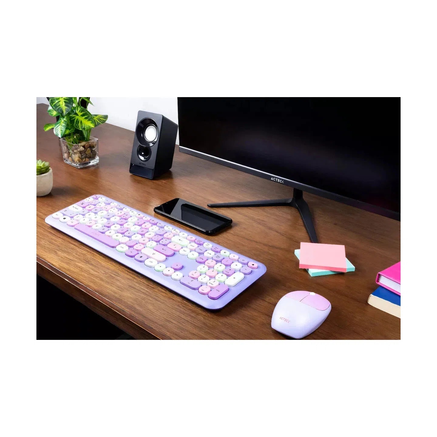 Kit de Teclado y Mouse Acteck Creator Chic Colors MK475, Inalámbrico, USB, Morado