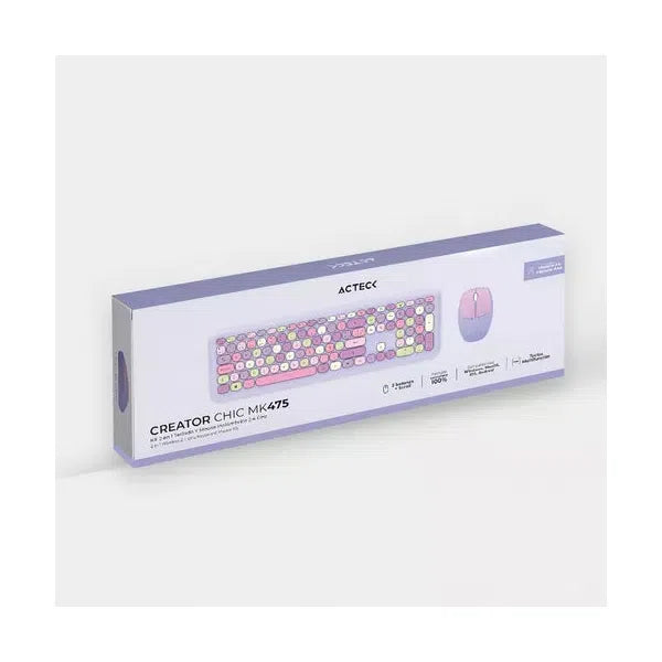 Kit de Teclado y Mouse Acteck Creator Chic Colors MK475, Inalámbrico, USB, Morado