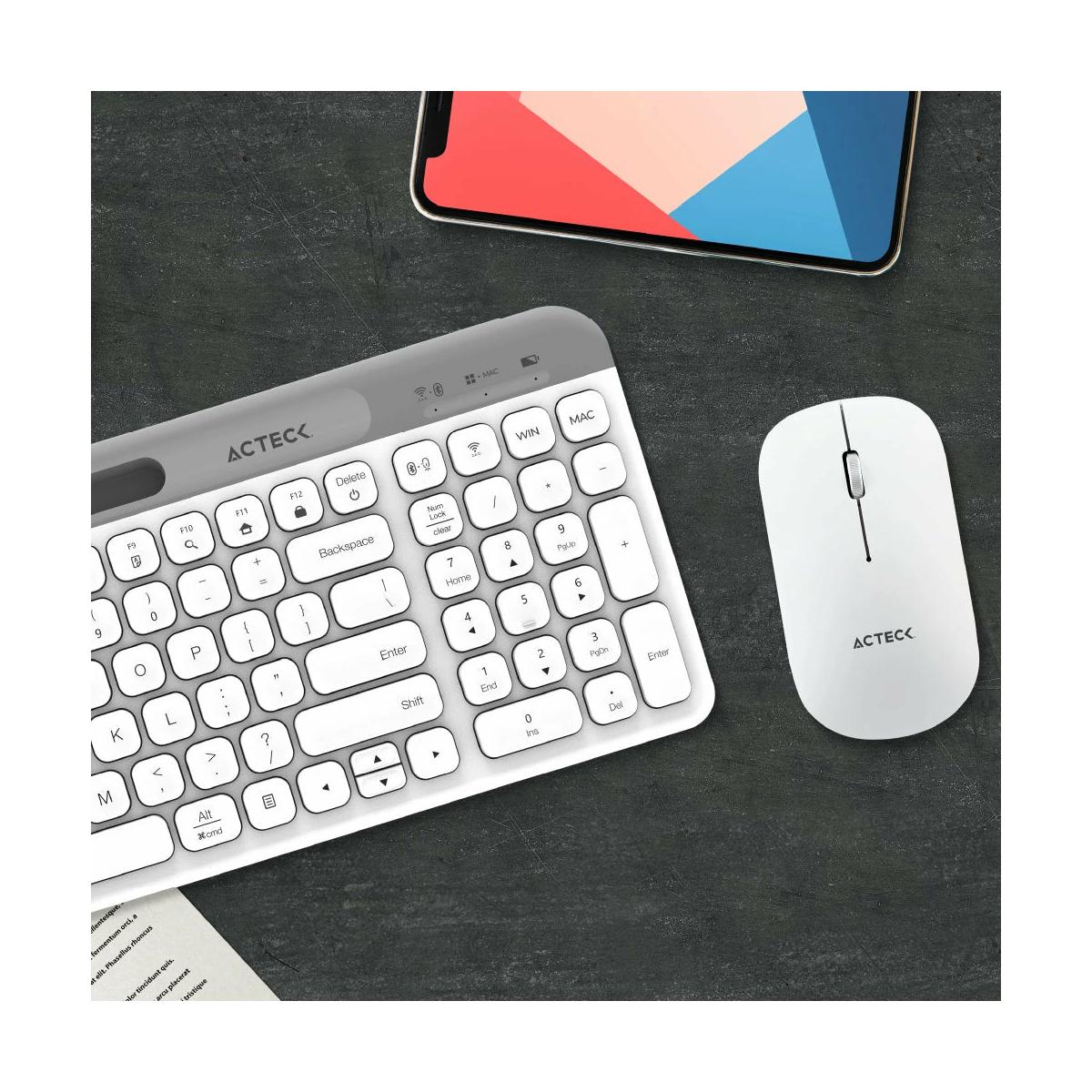 Kit de Teclado y Mouse Acteck Creator Virtuos Silk MK720, Inalámbrico, Bluetooth, Blanco (Español)