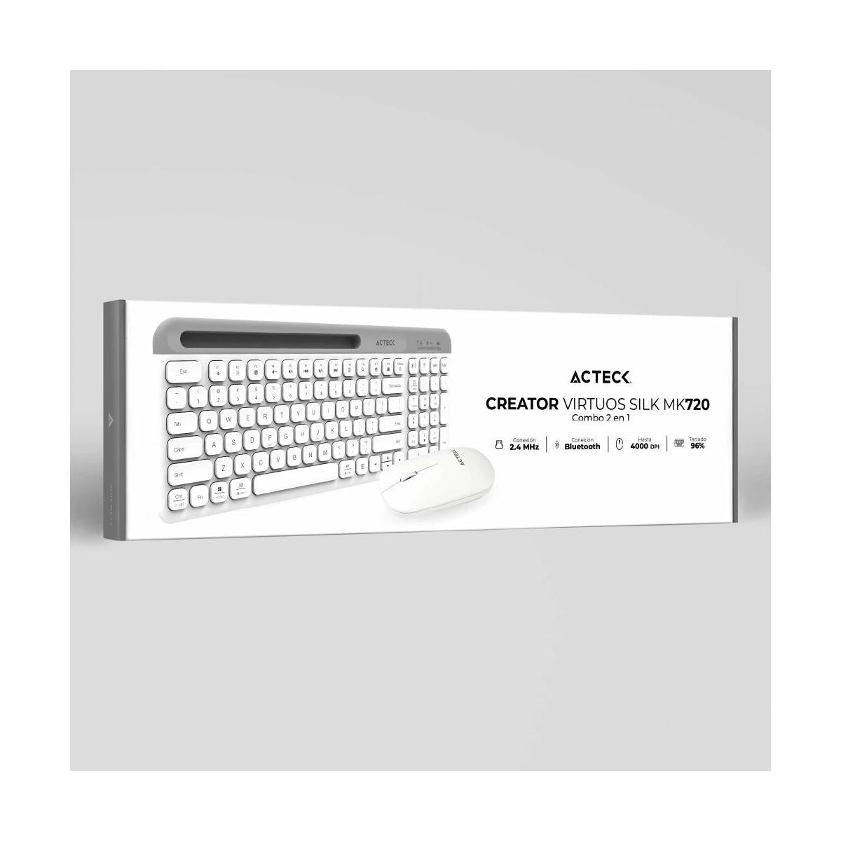 Kit de Teclado y Mouse Acteck Creator Virtuos Silk MK720, Inalámbrico, Bluetooth, Blanco (Español)