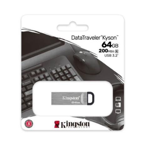 Memoria USB Kingston DataTraveler Kyson, 64GB, USB-A 3.0, Lectura 200MB/s, Plata
