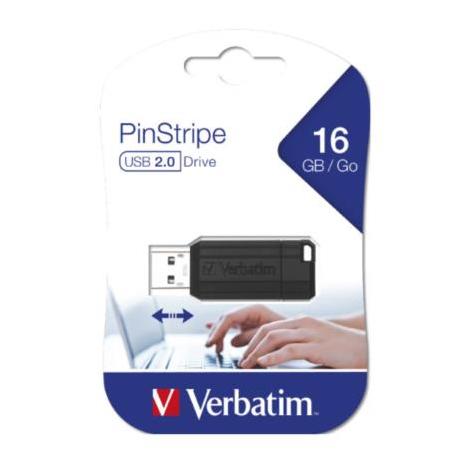 Memoria USB Verbatim PinStripe, 16GB, USB 2.0, Lectura 8MB/s, Escritura 2.5MB/s, Negro