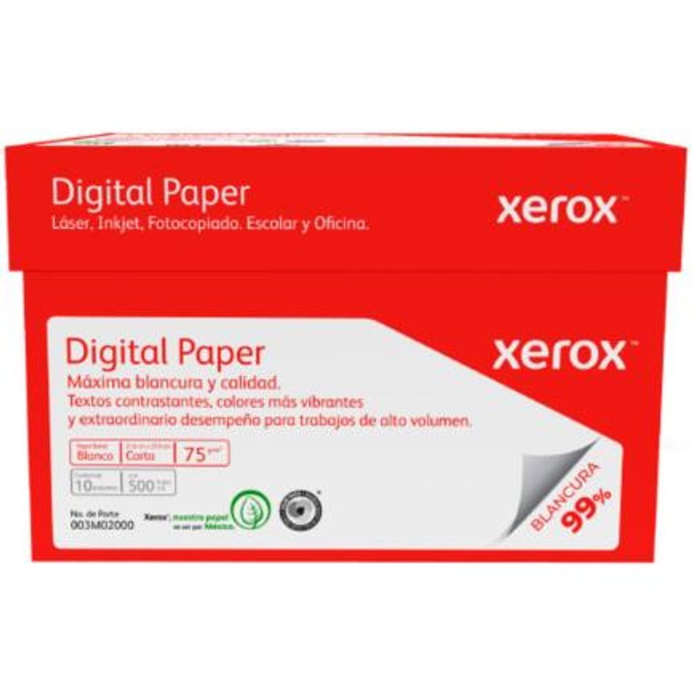 Caja de Papel Bond Doble Carta Oficio Xerox Digital Paper 75 g/m² Blanco.