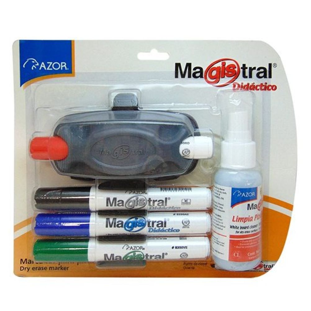 Kit de Marcadores Azor Magistral Didáctico 4 Piezas con Borrador y Limpiador.