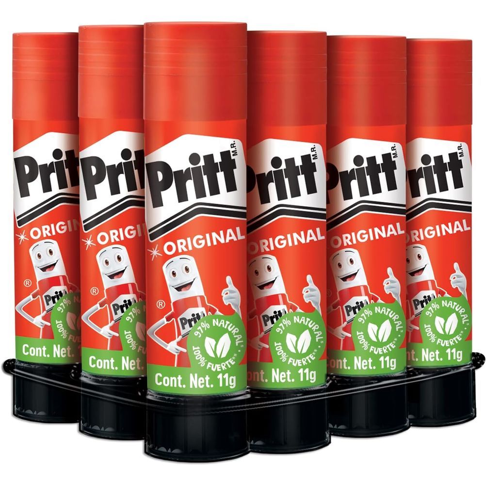 Lápiz adhesivo Pritt en barra de 11 gr charola con 12 piezas