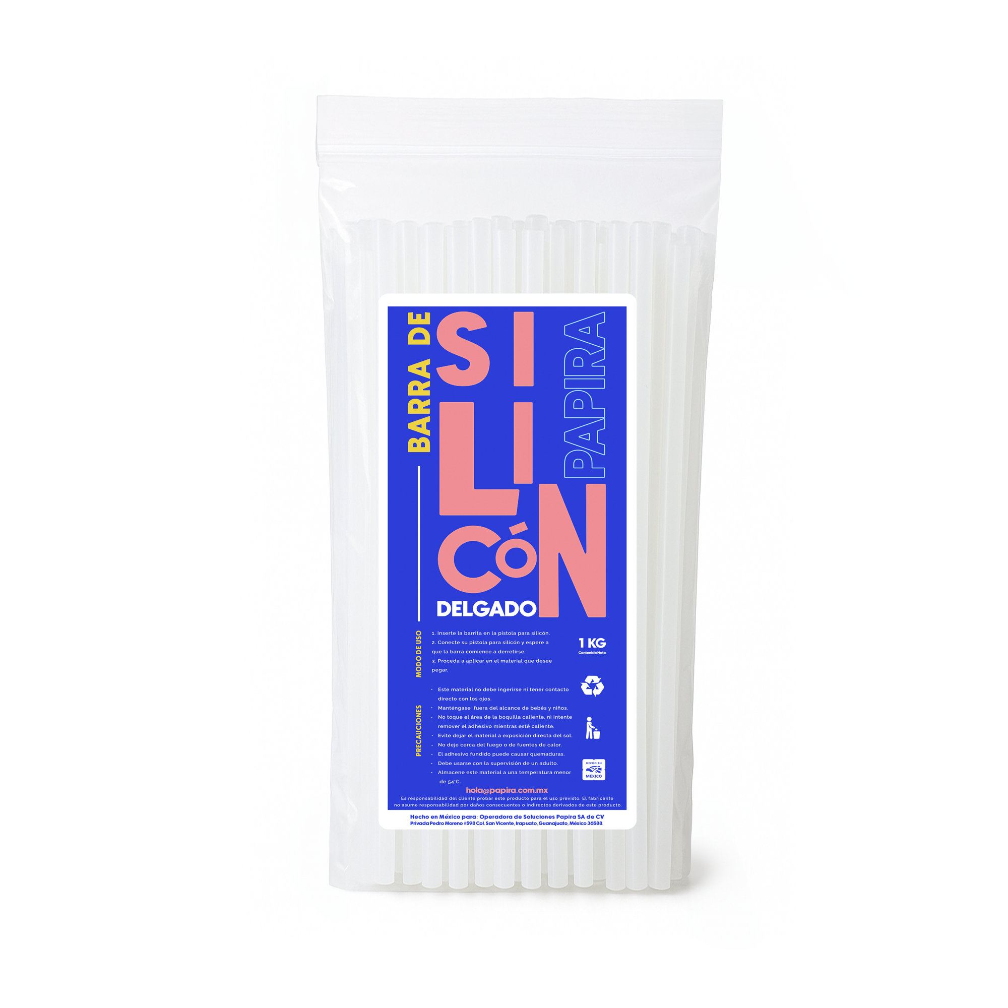 Barras De Silicón Delgado Transparente Papira Bolsa De 1kg
