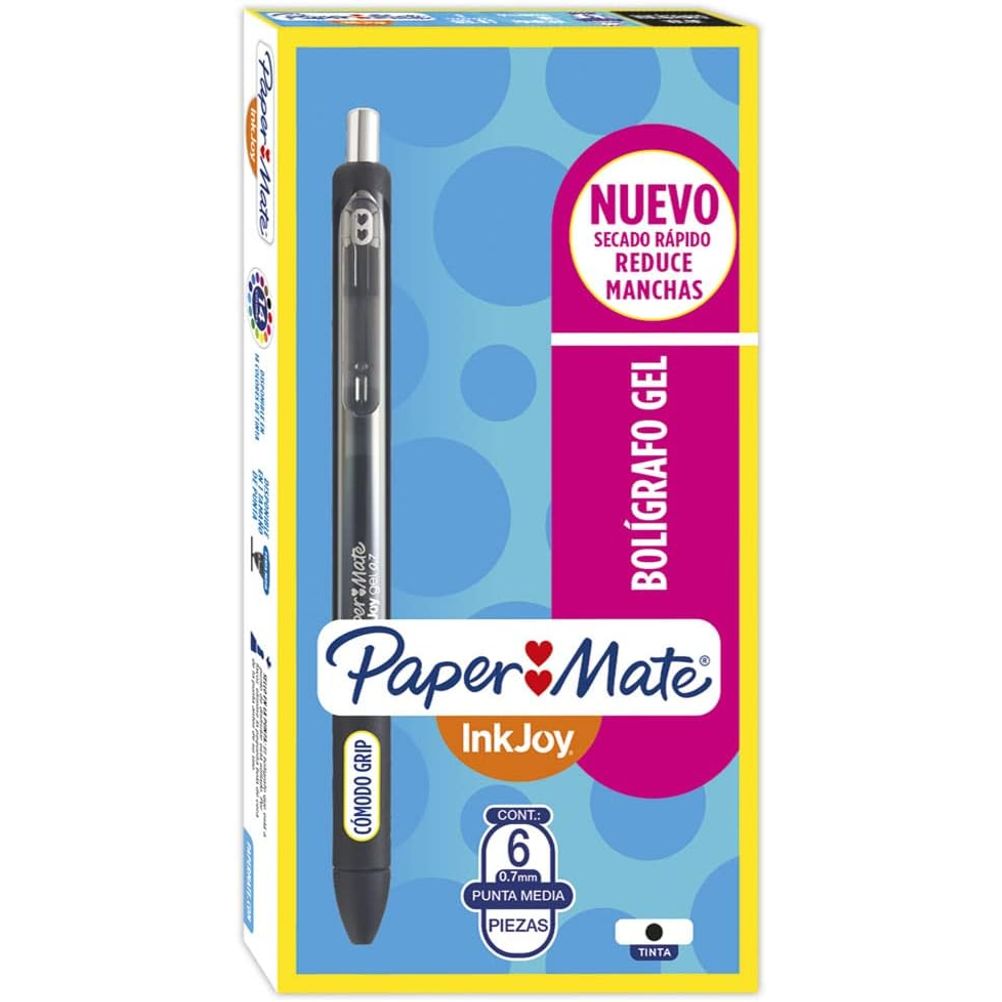 Boligrafo Retractil Papermate Kilometrico Inkjoy Punta Mediana 0,7 mm Tinta de Gel Color Negro 6 Pieza(s)