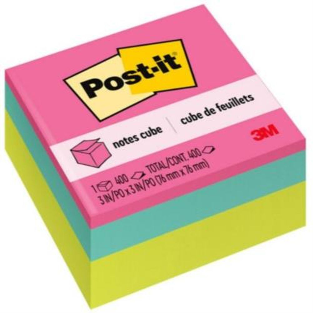 Cubo de Notas Adhesivas  3M Super Sticky (7.6x7.6cm) Cuadrado Color Neon 400 Hoja(s)