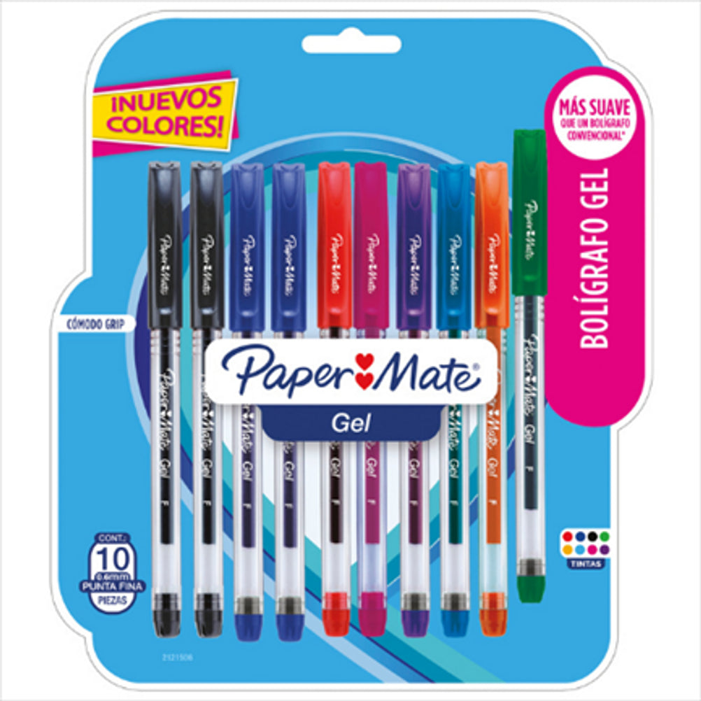 Boligrafo Paper Mate Kilometrico Economico Punta Mediana 1.0mm Tinta de Gel Colores Surtidos 10 Pieza(s).