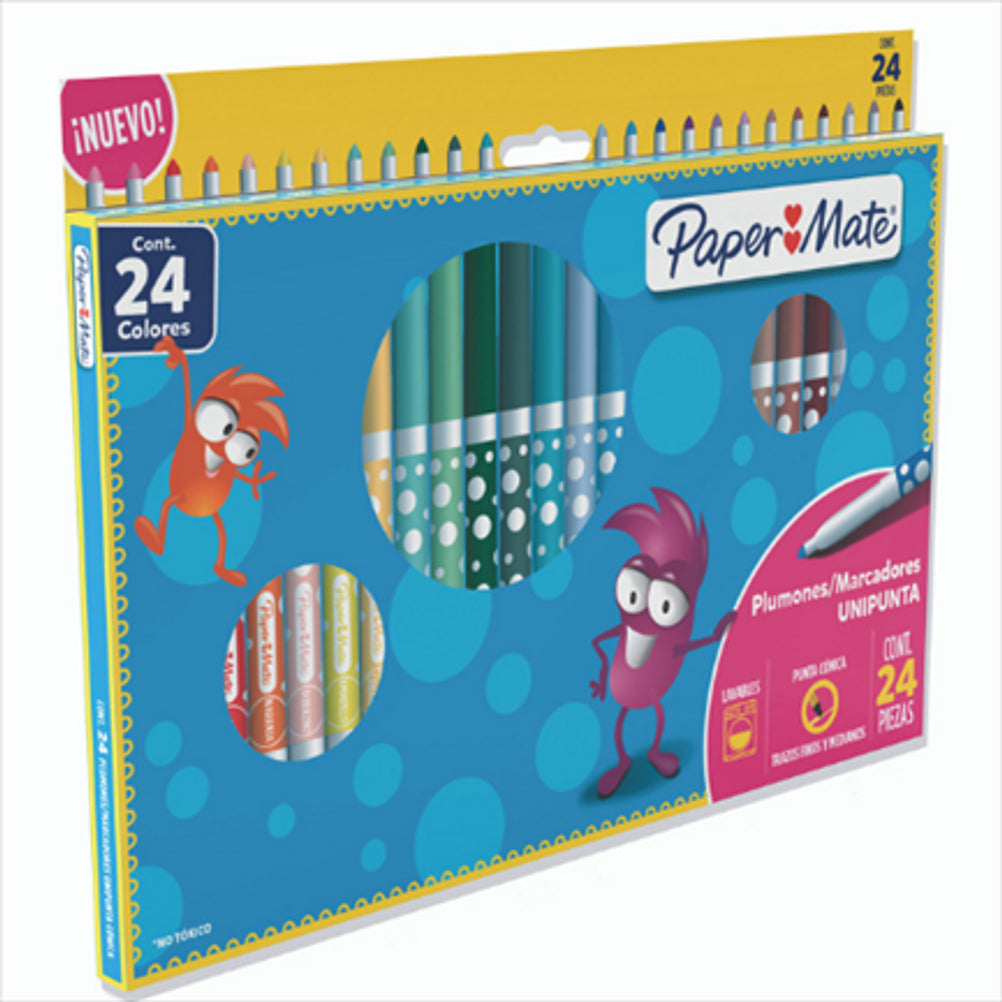 Plumones Paper Mate 2136338 Unipunta Punta Fina 0,5mm Base de Agua Colores 24 Pieza(s)