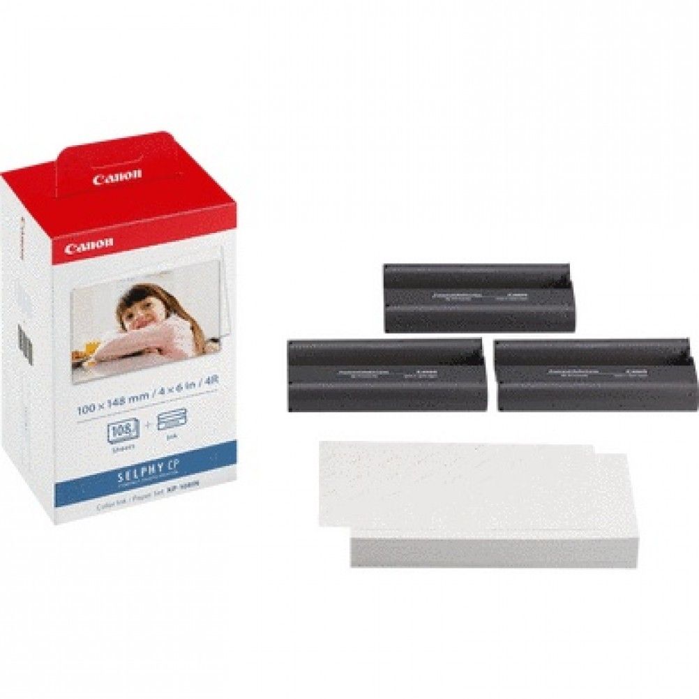 CANON KIT CARTUCHO Y PAPEL KP-108IN, 108 PÁGINAS DE 4" X 6", 3 CARTUCHOS COLOR 3115B001AA