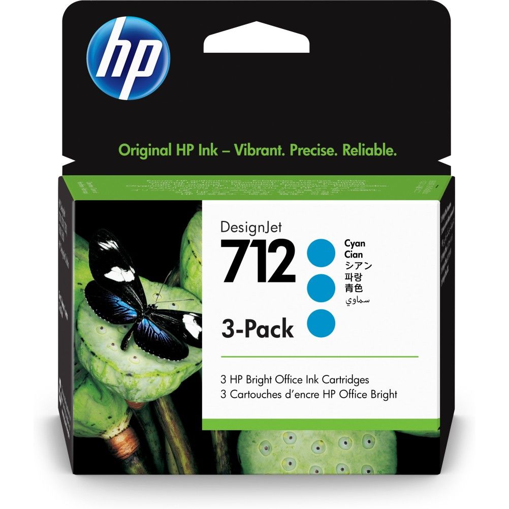 Kit de Cartucho de Tinta HP 712 3-pack 29-ml Cian 1400 Pagina(s) DesignJet T210, T230, T250 3 Pieza(s)